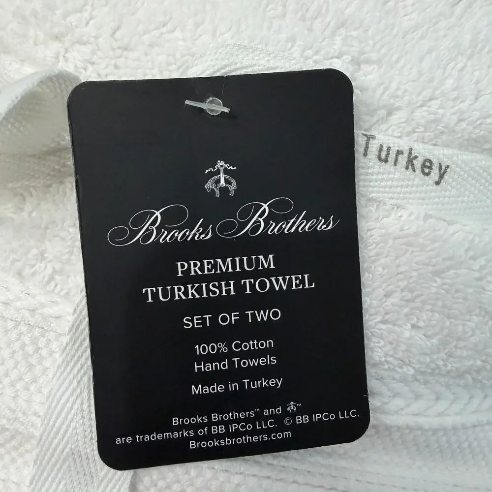 Brooks Brothers Premium Turkish Cotton Hand Towels Set of 2 White Plush Spa NWT